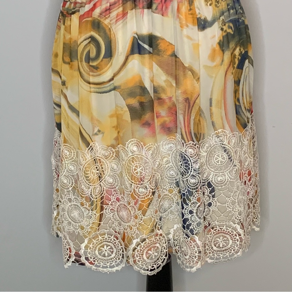 Luxology Swirl-Print Lined Lace Overlay Low Back Sleeveless Dress - Picture 8 of 14